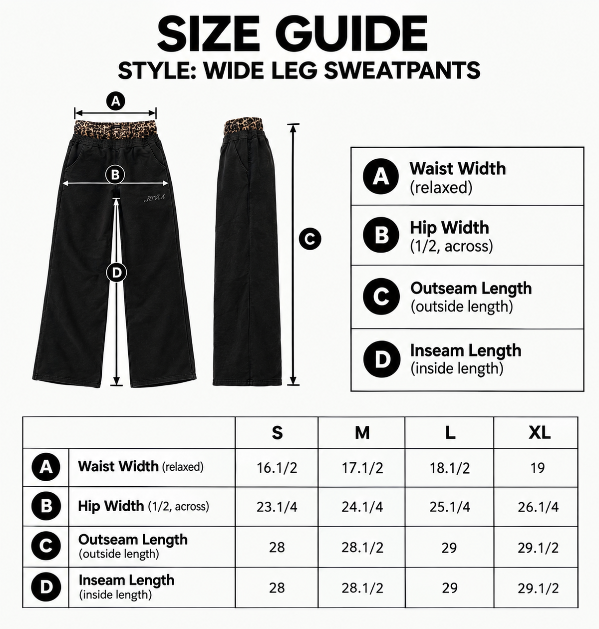 "Leopard" Double Waist Sweats - Black